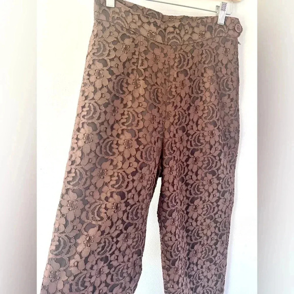 Moschino Cheap and Chic Brown Lace High Waisted Pants Made in Italy Size 10 - Picture 2 of 12